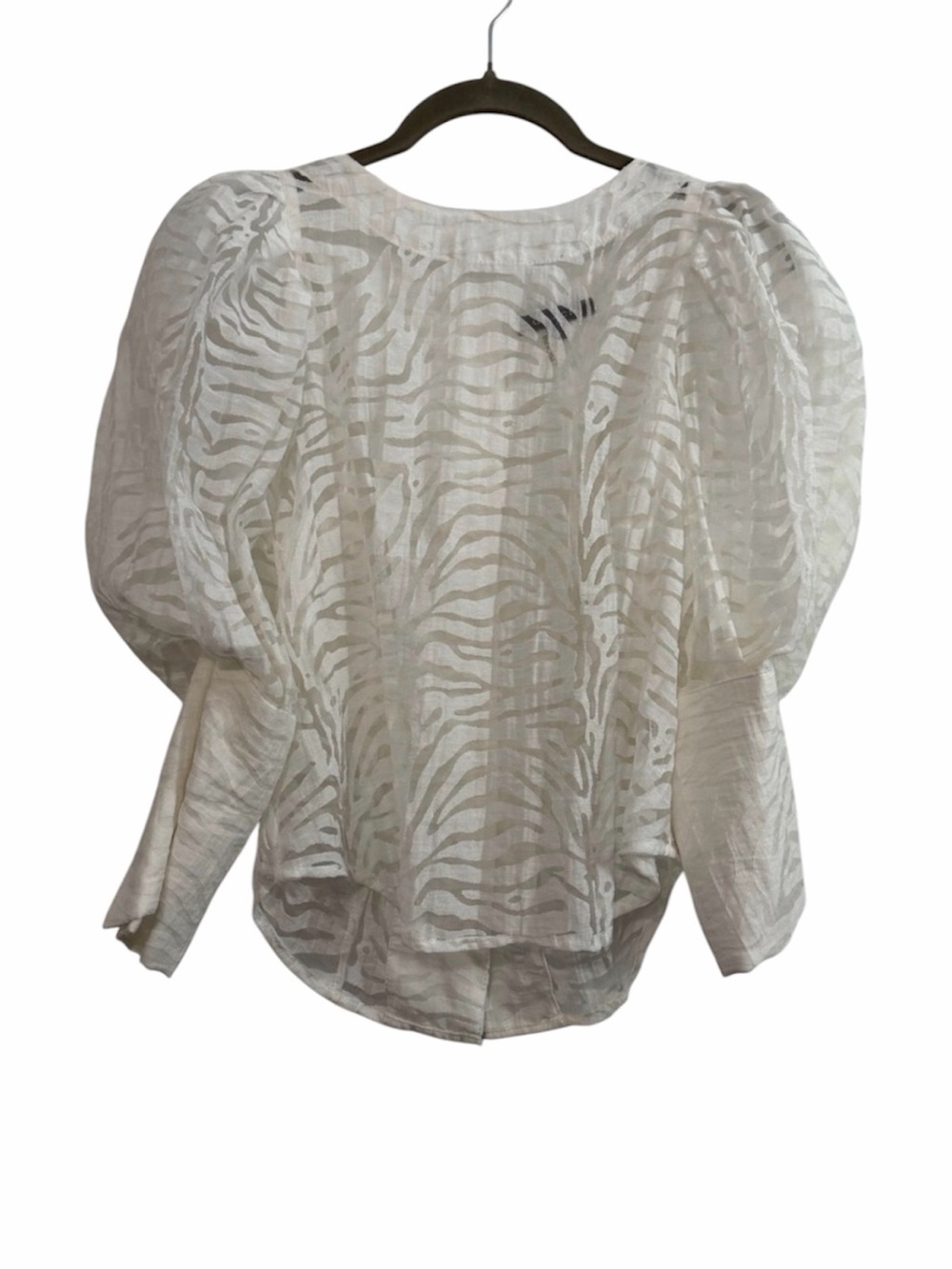 Gracia Ivory Zebra Burnout Sheer Statement Puff Sleeve Blouse L
